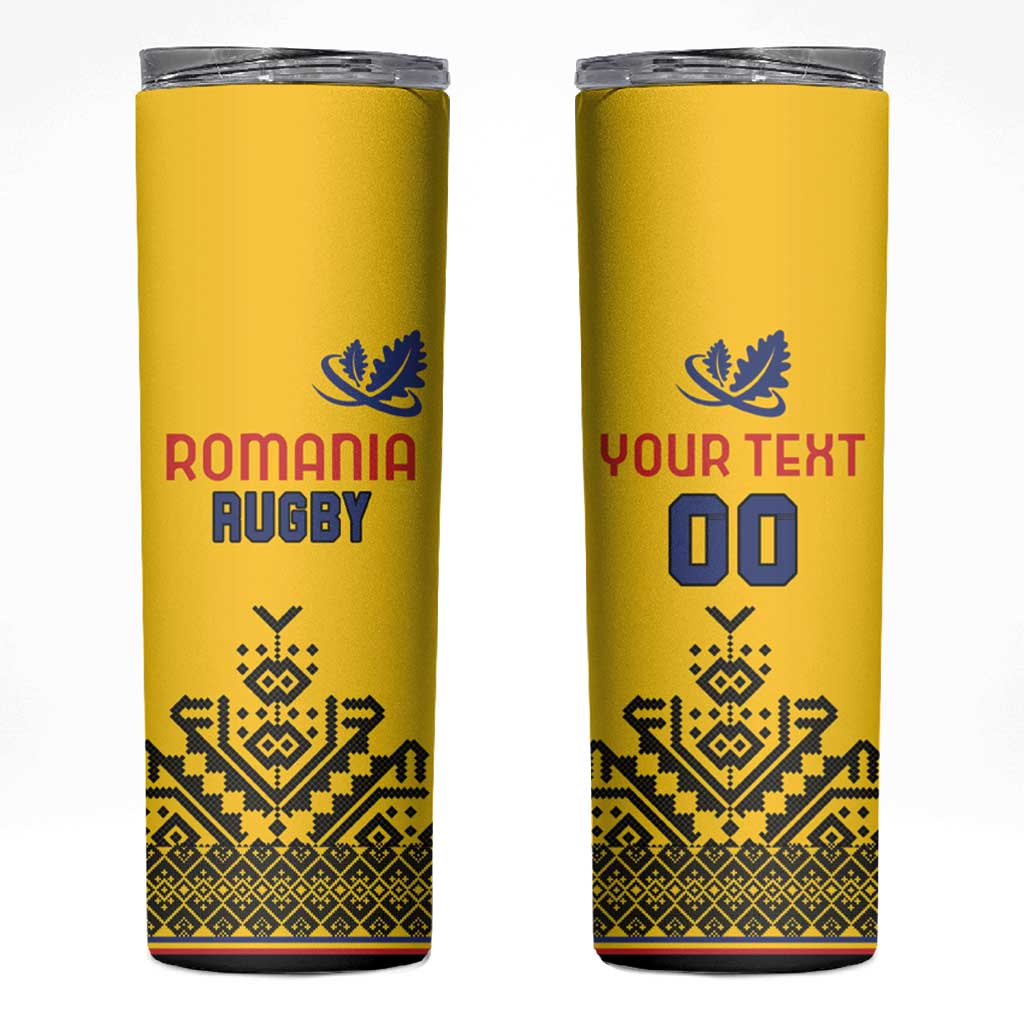 Custom Romania Rugby Skinny Tumbler Yellow Version Retro Style