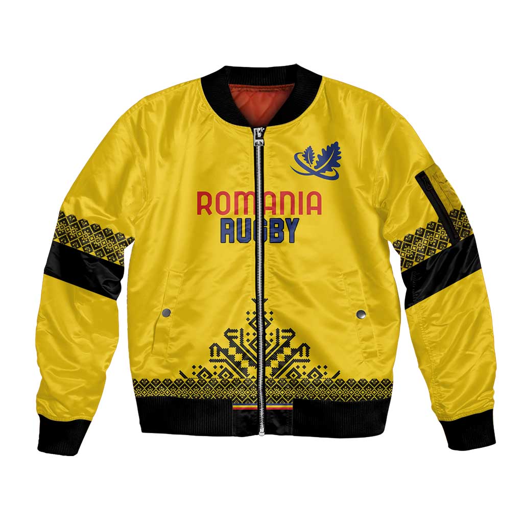 Custom Romania Rugby Sleeve Zip Bomber Jacket Yellow Version Retro Style