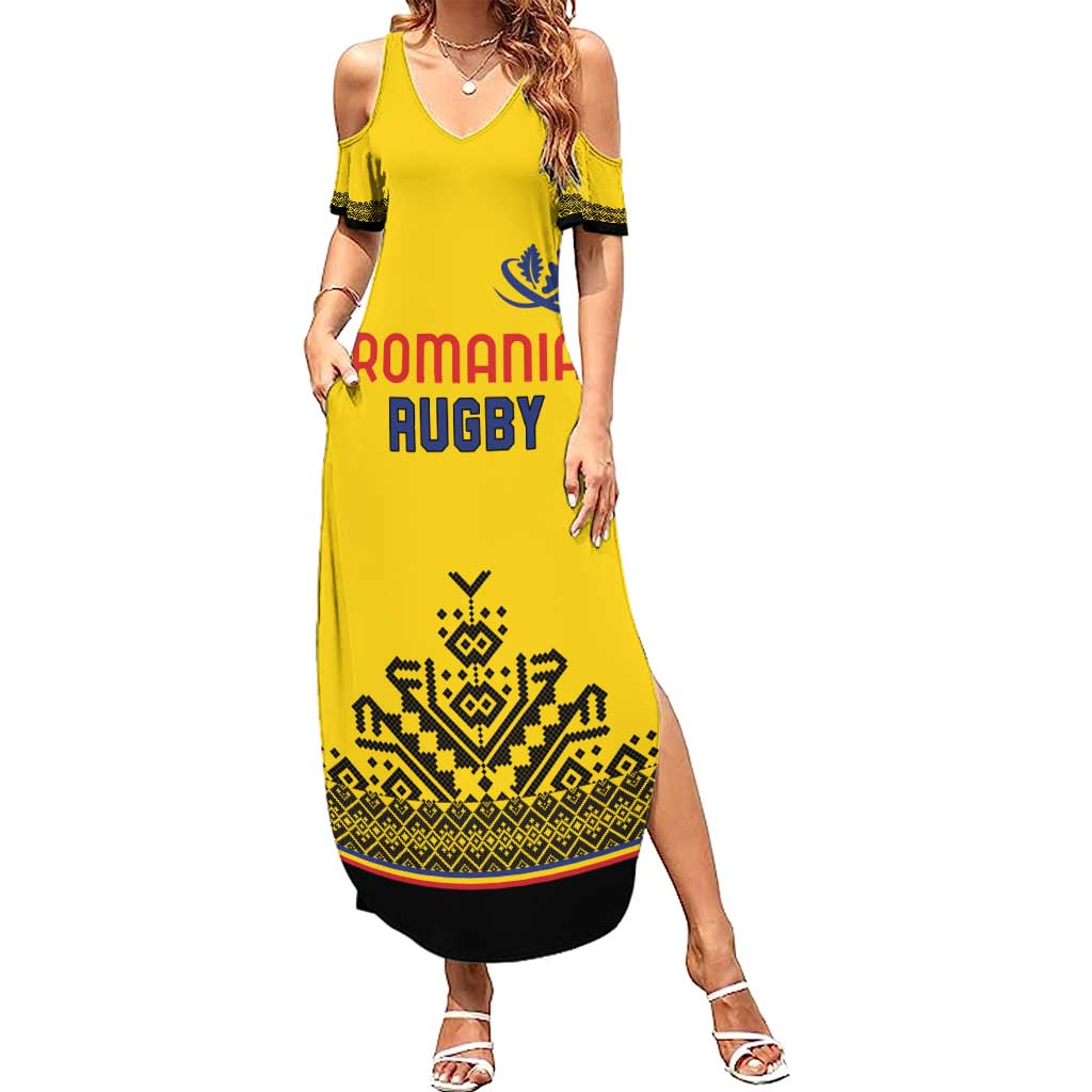 Custom Romania Rugby Summer Maxi Dress Yellow Version Retro Style