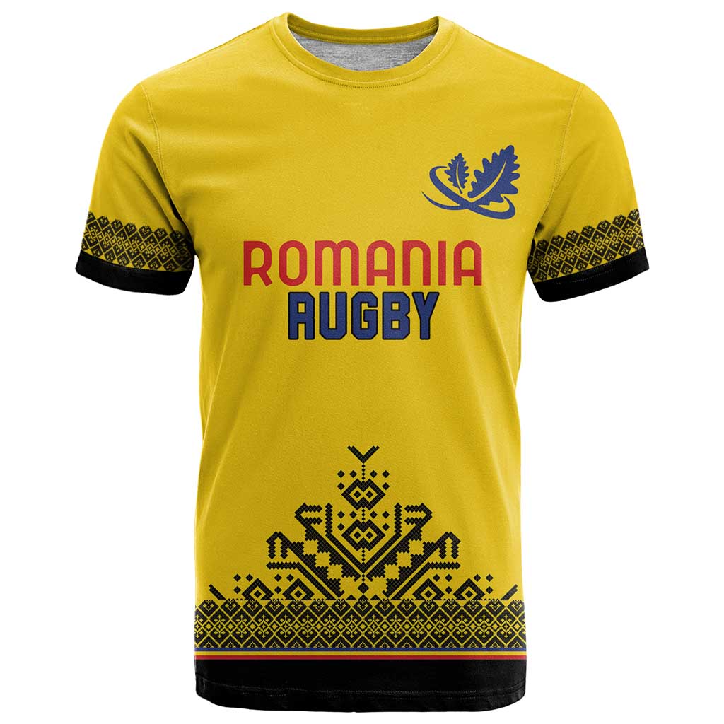 Custom Romania Rugby T Shirt Yellow Version Retro Style