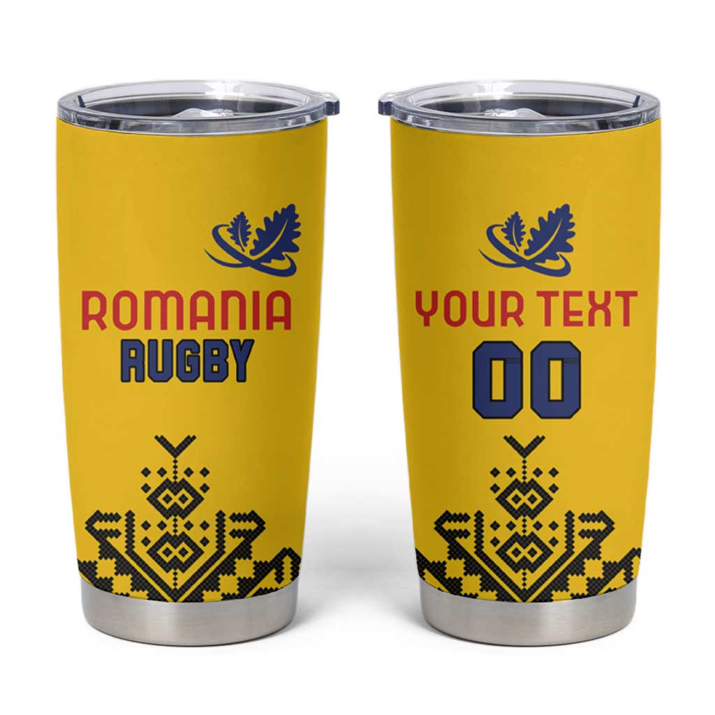 Custom Romania Rugby Tumbler Cup Yellow Version Retro Style