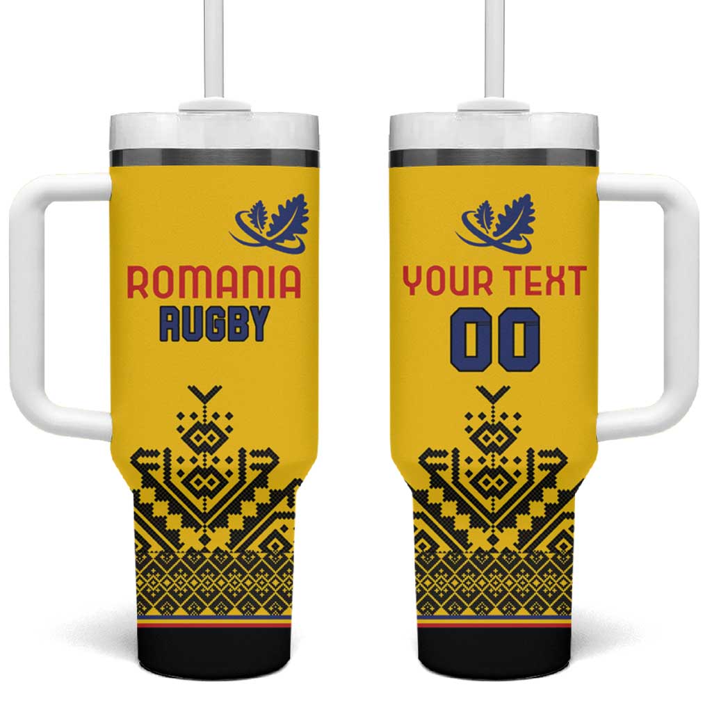 Custom Romania Rugby Tumbler With Handle Yellow Version Retro Style