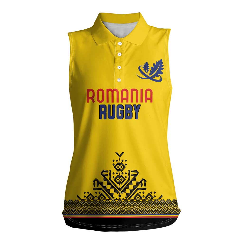 Custom Romania Rugby Women Sleeveless Polo Shirt Yellow Version Retro Style