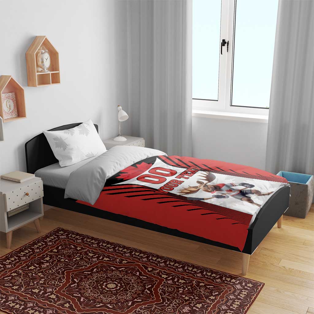 Custom Canada Hockey Bedding Set Moose Playing Ice Hockey