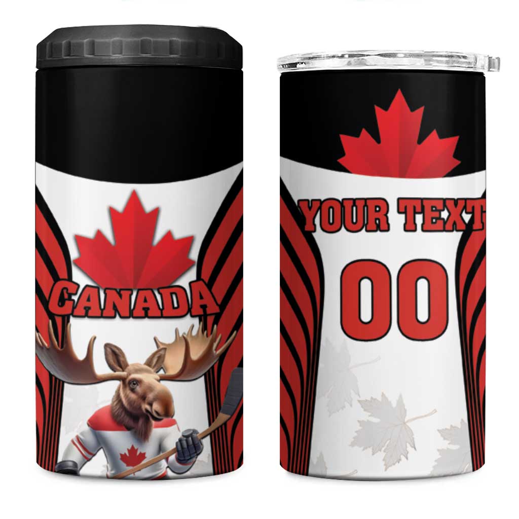 Custom Canada Hockey 4 in 1 Can Cooler Tumbler Moose Playing Ice Hockey