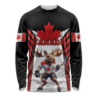 Black long sleeve hockey jersey with Canada logo and moose playing ice hockey graphic