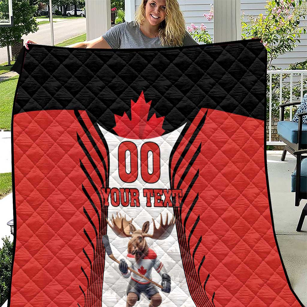 Custom Canada Hockey Quilt Moose Playing Ice Hockey