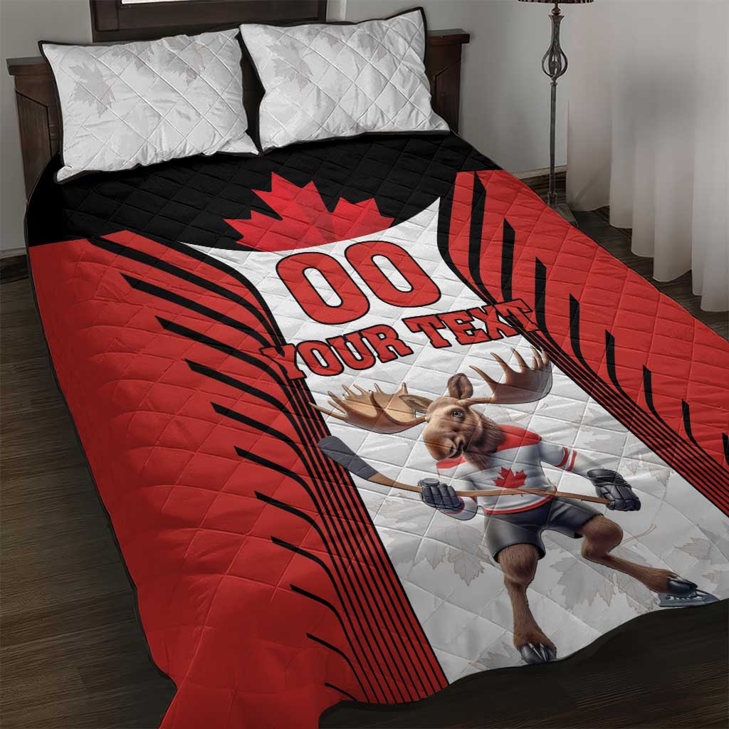 Custom Canada Hockey Quilt Bed Set Moose Playing Ice Hockey