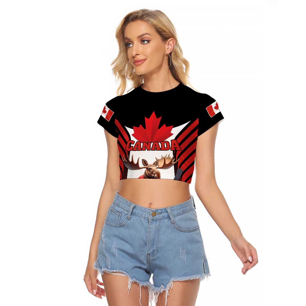 Custom Canada Hockey Raglan Cropped T Shirt Moose Playing Ice Hockey