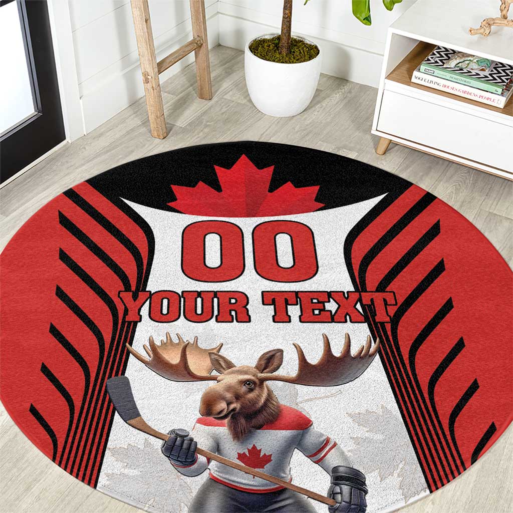 Custom Canada Hockey Round Carpet Moose Playing Ice Hockey