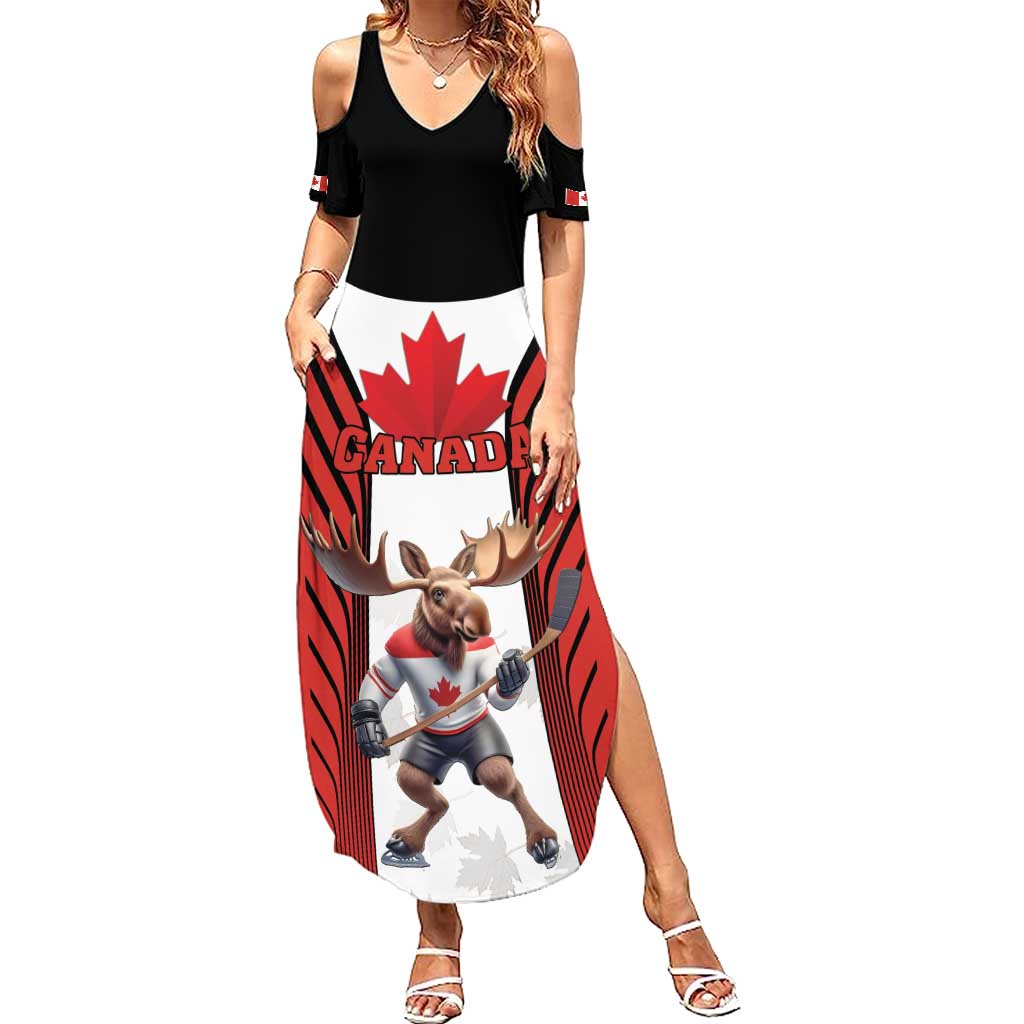 Custom Canada Hockey Summer Maxi Dress Moose Playing Ice Hockey