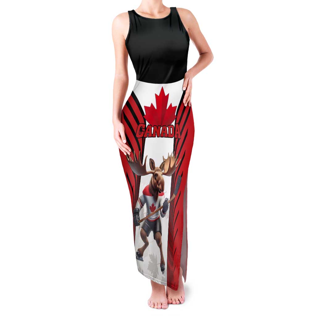 Custom Canada Hockey Tank Maxi Dress Moose Playing Ice Hockey