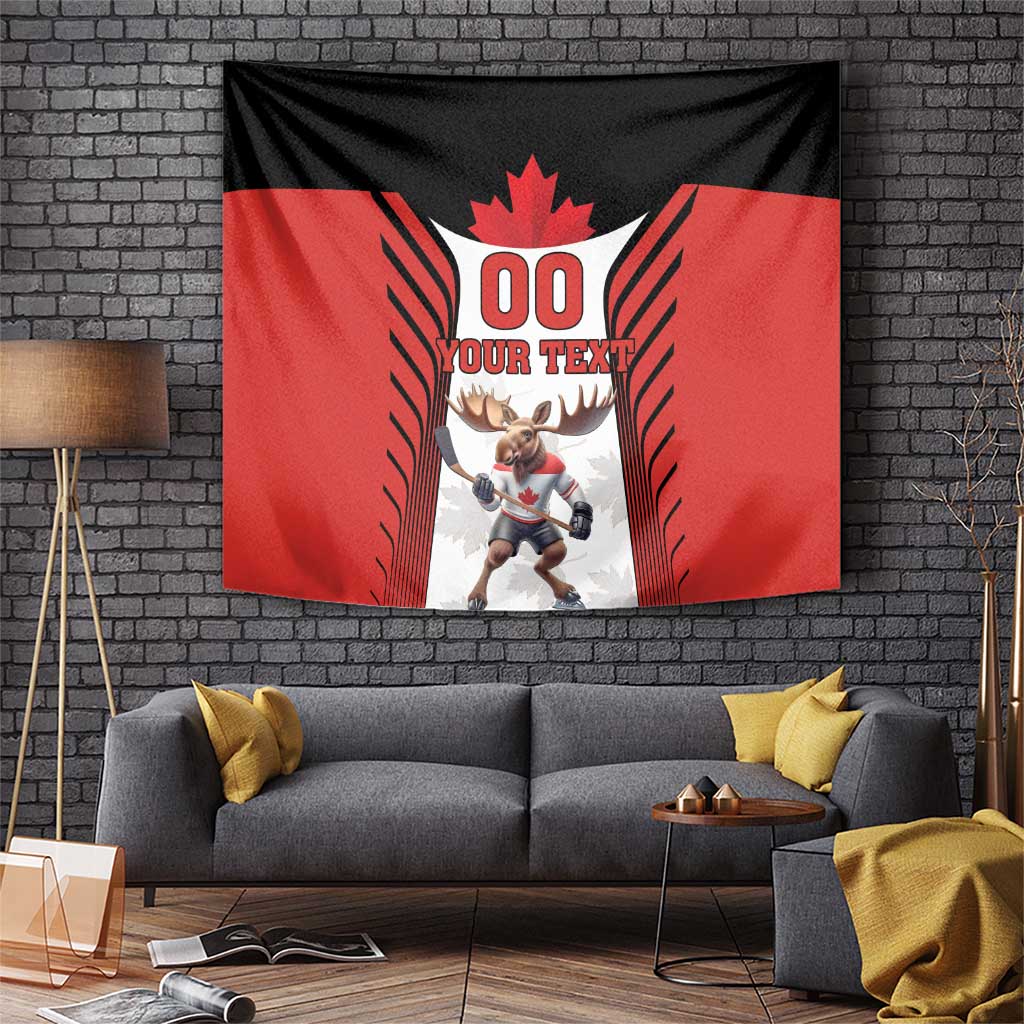 Custom Canada Hockey Tapestry Moose Playing Ice Hockey