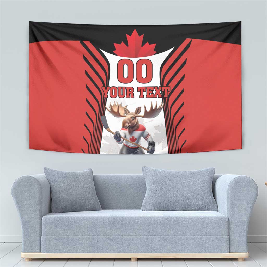 Custom Canada Hockey Tapestry Moose Playing Ice Hockey