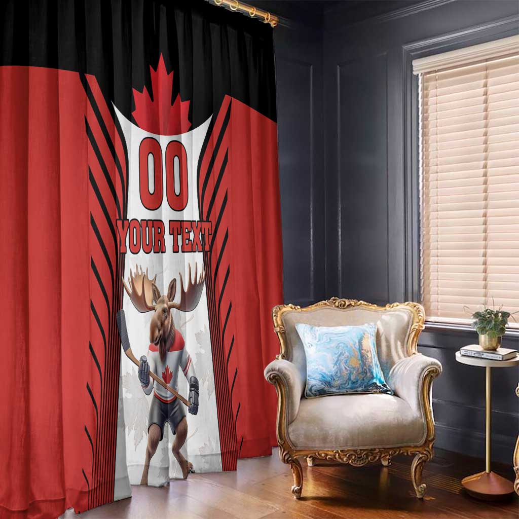 Custom Canada Hockey Window Curtain Moose Playing Ice Hockey