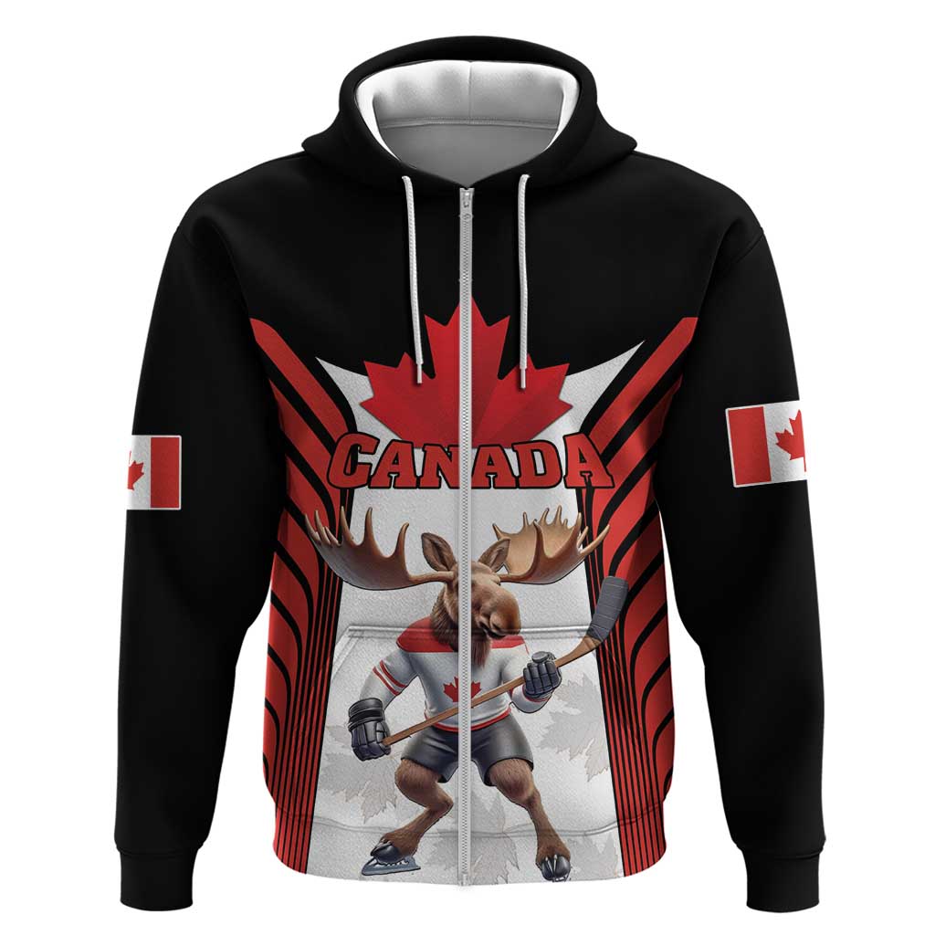 Custom Canada Hockey Zip Hoodie Moose Playing Ice Hockey