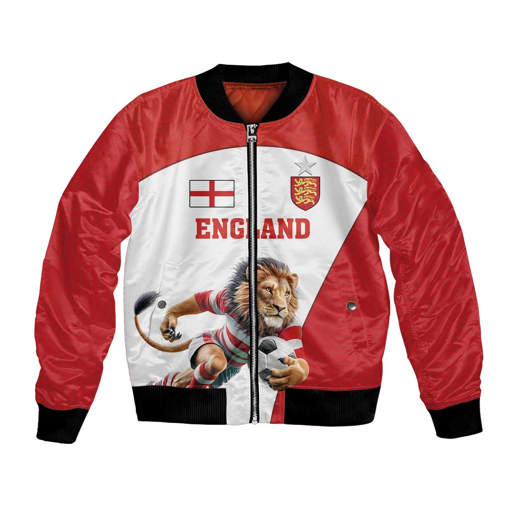 England football bomber jacket with lion mascot graphic, full zipper, ribbed cuffs