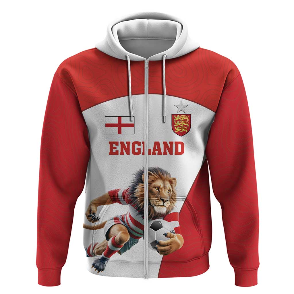 Custom England Football Zip Hoodie Lion Mascot Sporty Version