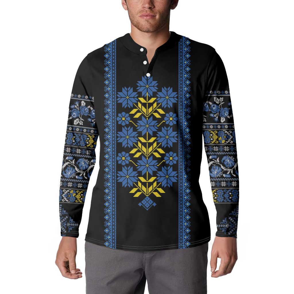 Ukraine Folk Patterns Button Sweatshirt Sporty Style