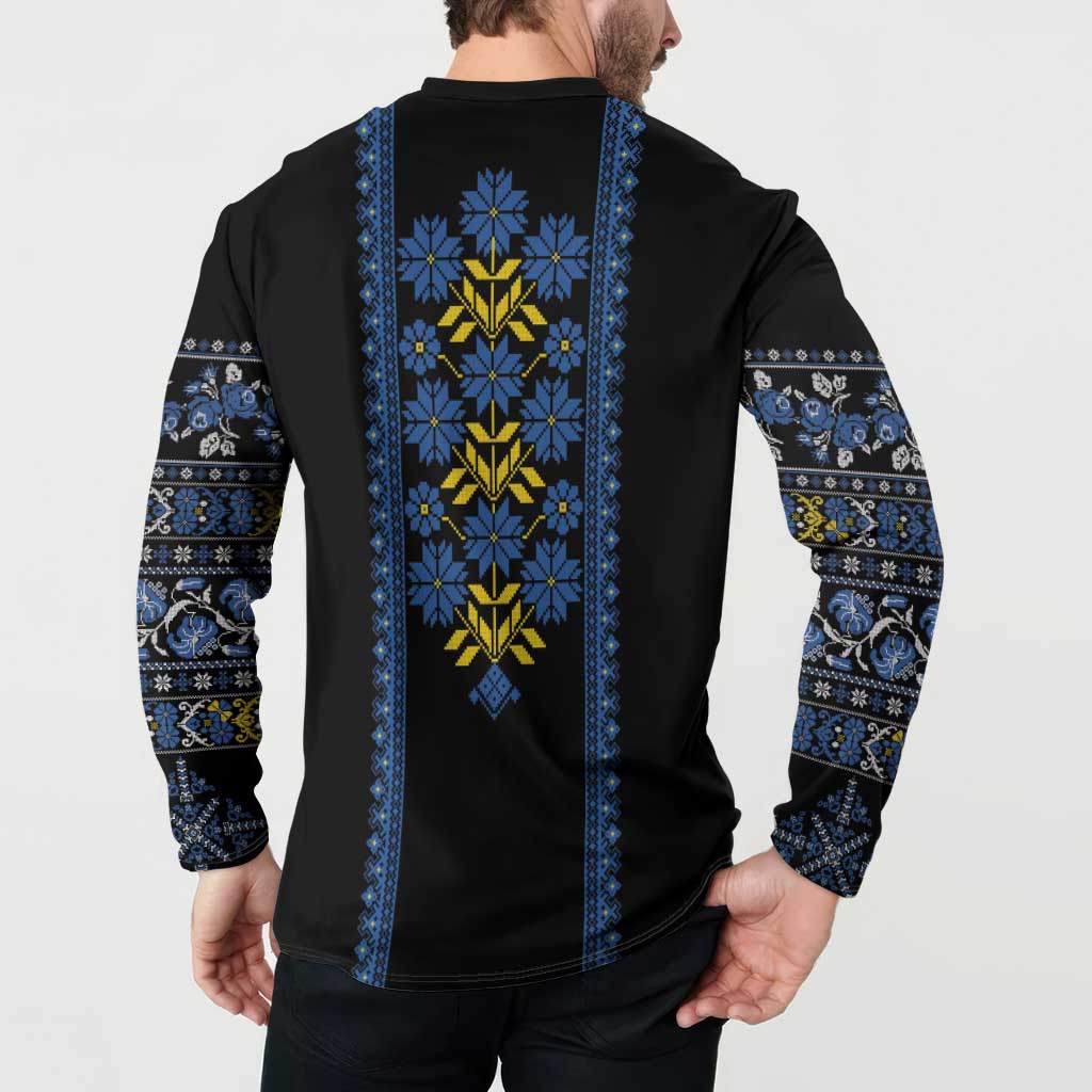 Ukraine Folk Patterns Button Sweatshirt Sporty Style