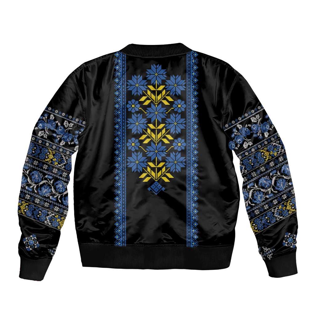 Ukraine Folk Patterns Sleeve Zip Bomber Jacket Sporty Style