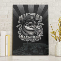 Black police canvas wall art with bulldog helmet graphic and striped rays background