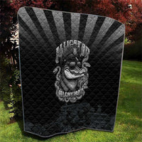 Black quilt with diamond stitching and centered grayscale alligator police graphic