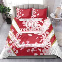 Red cherry blossom duvet cover with two pillowcases and centered custom text