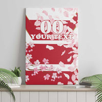 Red cherry blossom canvas wall art showing “100 YOUR TEXT” and scattered pink petals