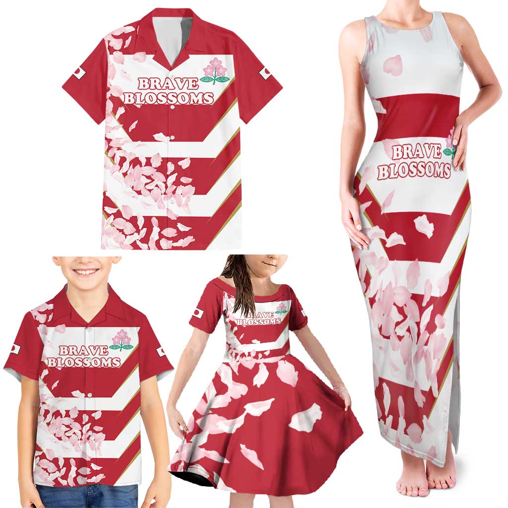 Custom Japan Rugby Family Matching Tank Maxi Dress and Hawaiian Shirt Brave Cherry Blossoms Flying Petals - Wonder Print Shop