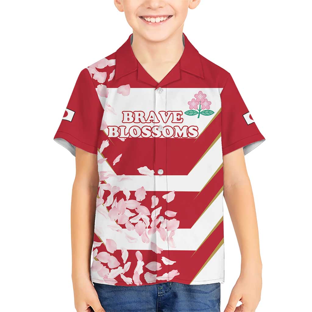 Custom Japan Rugby Kid Hawaiian Shirt Brave Cherry Blossoms Flying Petals - Wonder Print Shop