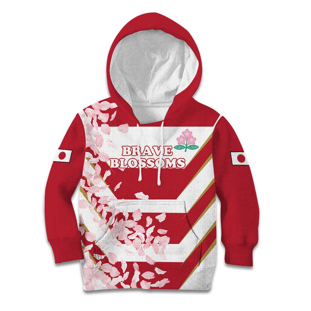 Custom Japan Rugby Kid Hoodie Brave Cherry Blossoms Flying Petals - Wonder Print Shop