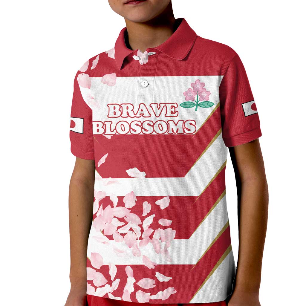 Custom Japan Rugby Kid Polo Shirt Brave Cherry Blossoms Flying Petals - Wonder Print Shop