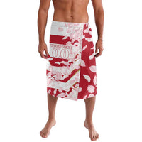 Knee-length red and white petal print shorts with custom text on front
