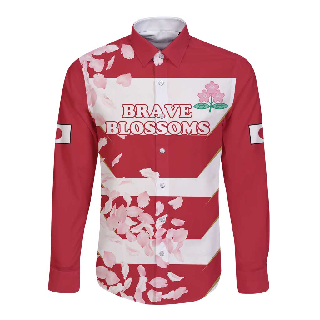 Custom Japan Rugby Long Sleeve Button Shirt Brave Cherry Blossoms Flying Petals - Wonder Print Shop