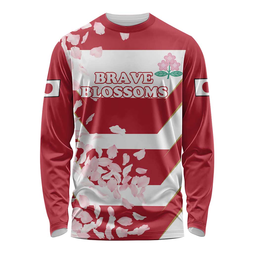 Custom Japan Rugby Long Sleeve Shirt Brave Cherry Blossoms Flying Petals - Wonder Print Shop