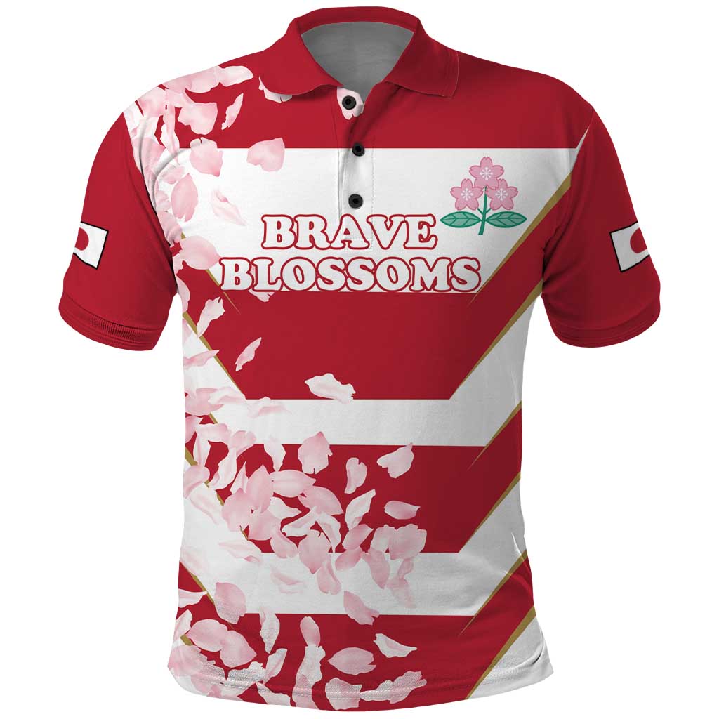 Custom Japan Rugby Polo Shirt Brave Cherry Blossoms Flying Petals - Wonder Print Shop