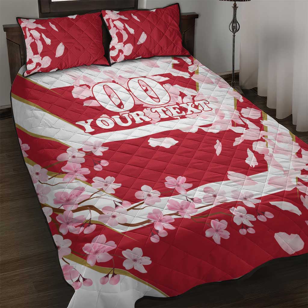 Custom Japan Rugby Quilt Bed Set Brave Cherry Blossoms Flying Petals - Wonder Print Shop