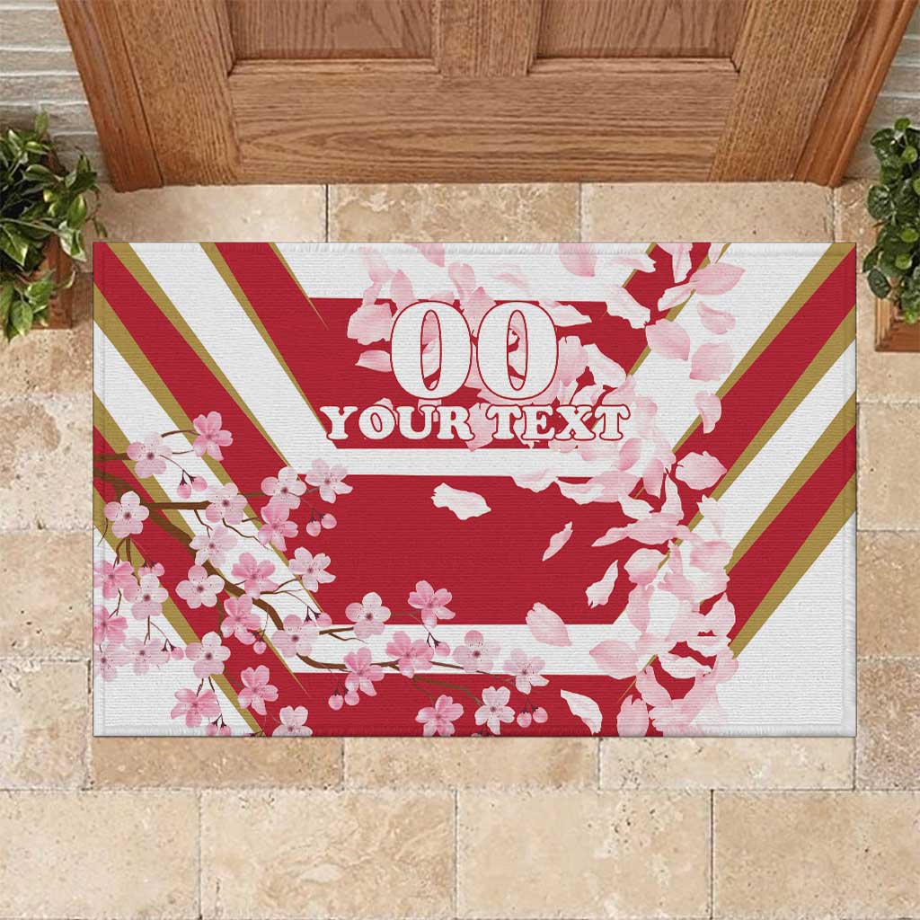 Custom Japan Rugby Rubber Doormat Brave Cherry Blossoms Flying Petals - Wonder Print Shop