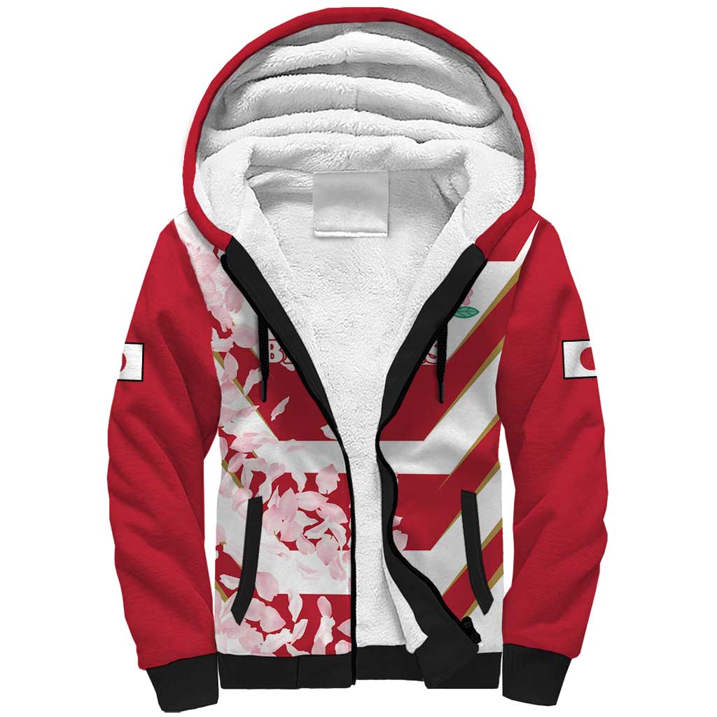 Custom Japan Rugby Sherpa Hoodie Brave Cherry Blossoms Flying Petals - Wonder Print Shop