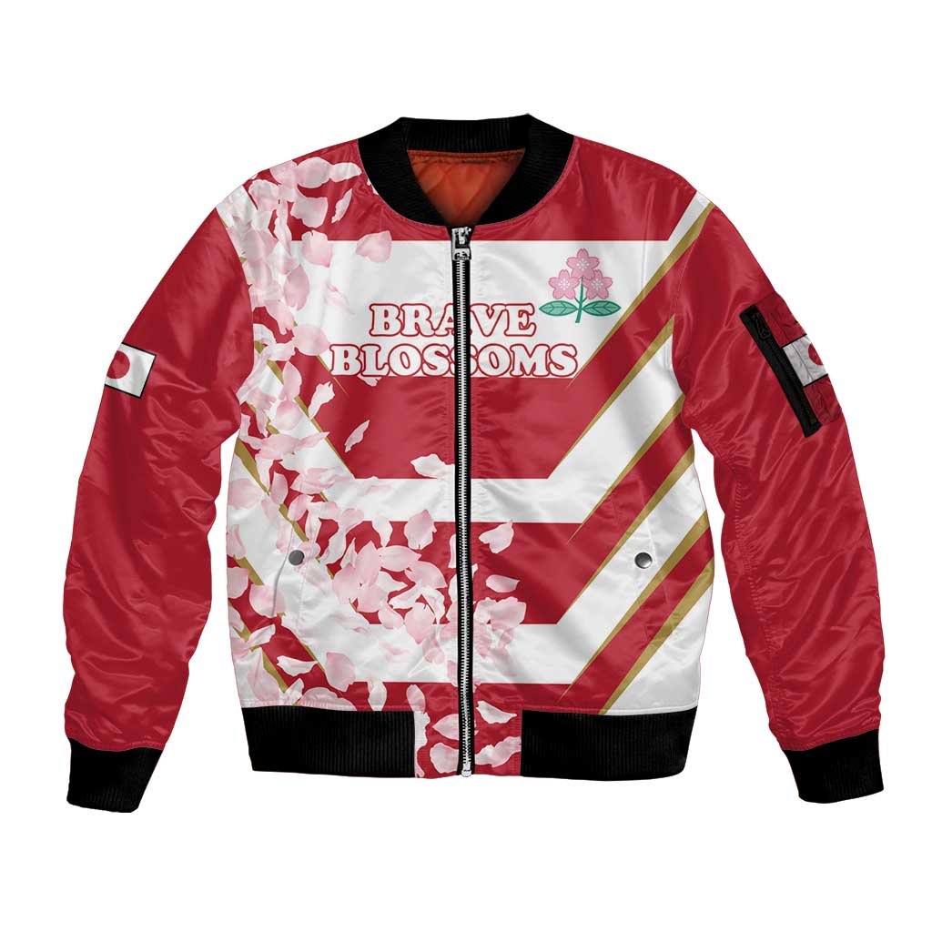 Custom Japan Rugby Sleeve Zip Bomber Jacket Brave Cherry Blossoms Flying Petals