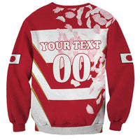 Red crewneck sweatshirt with Your Text and 00 number on cherry blossom petal print