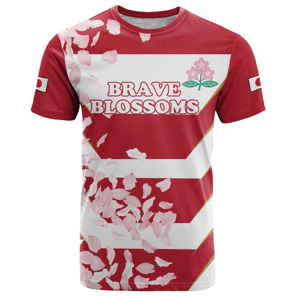 Custom Japan Rugby T Shirt Brave Cherry Blossoms Flying Petals - Wonder Print Shop