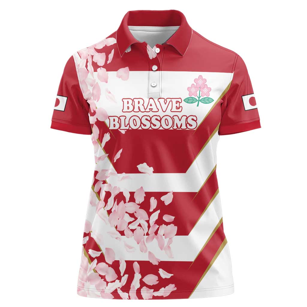 Custom Japan Rugby Women Polo Shirt Brave Cherry Blossoms Flying Petals - Wonder Print Shop