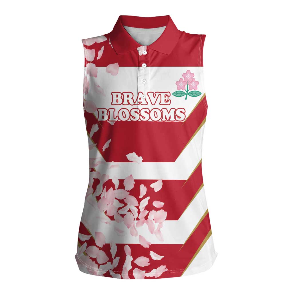 Custom Japan Rugby Women Sleeveless Polo Shirt Brave Cherry Blossoms Flying Petals - Wonder Print Shop