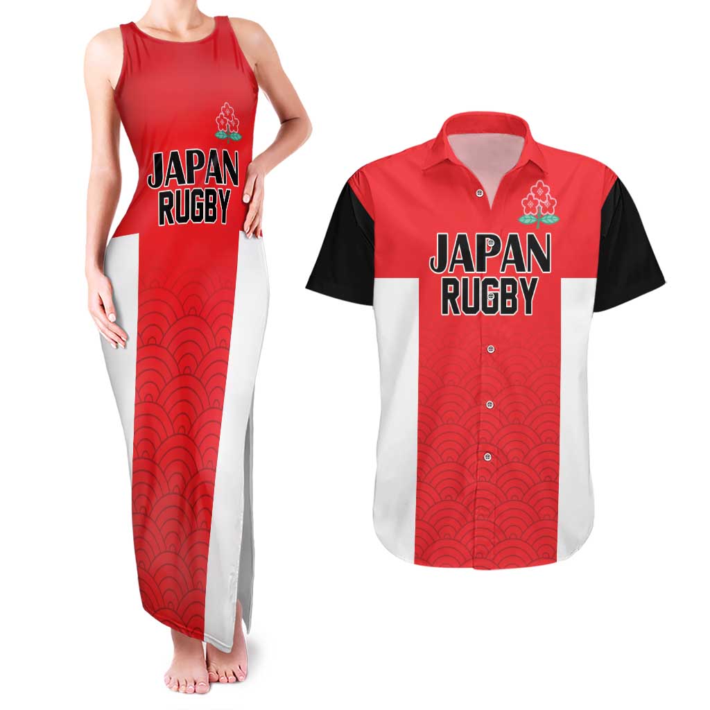 Custom Japan Rugby Couples Matching Tank Maxi Dress and Hawaiian Shirt Seamless Japanese Waves Pattern - Wonder Print Shop