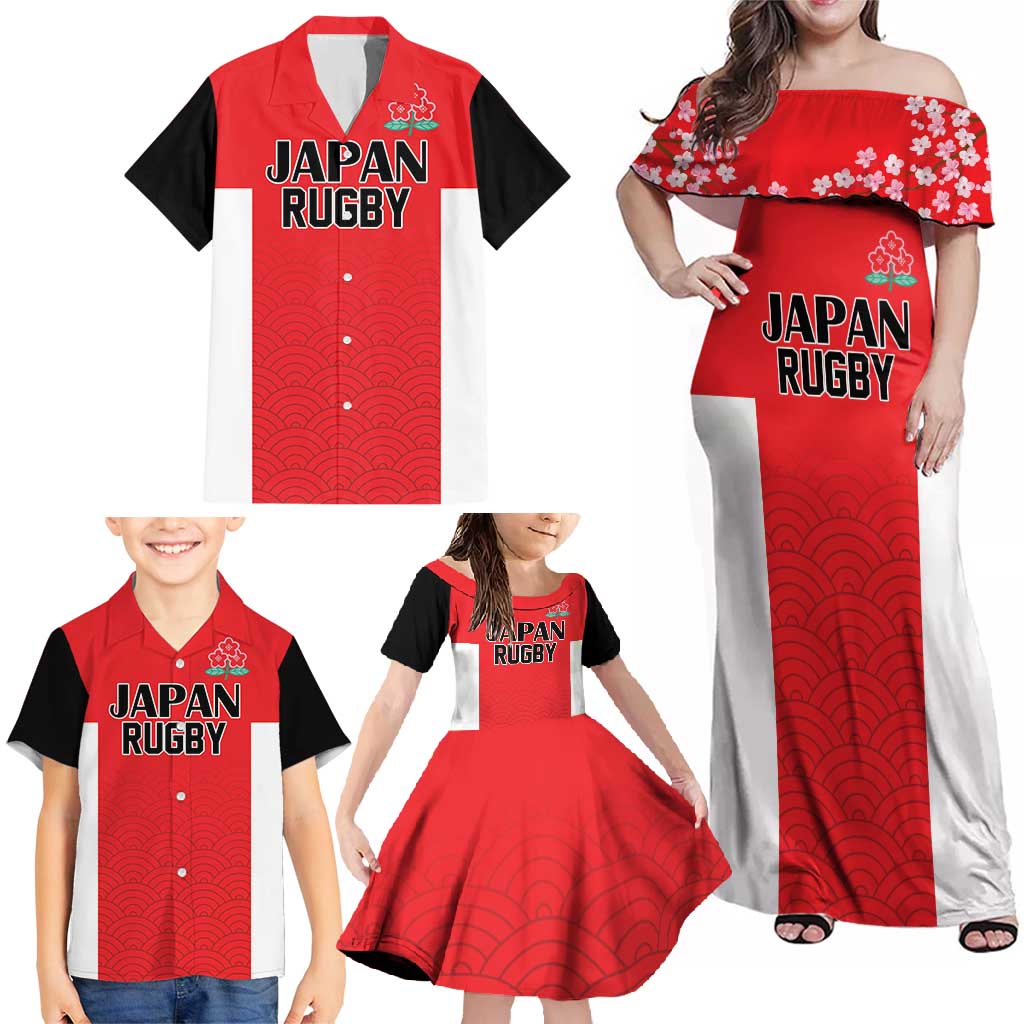 Custom Japan Rugby Family Matching Off Shoulder Maxi Dress and Hawaiian Shirt Seamless Japanese Waves Pattern - Wonder Print Shop