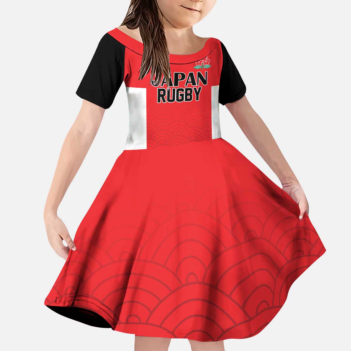 Custom Japan Rugby Kid Short Sleeve Dress Seamless Japanese Waves Pattern - Wonder Print Shop