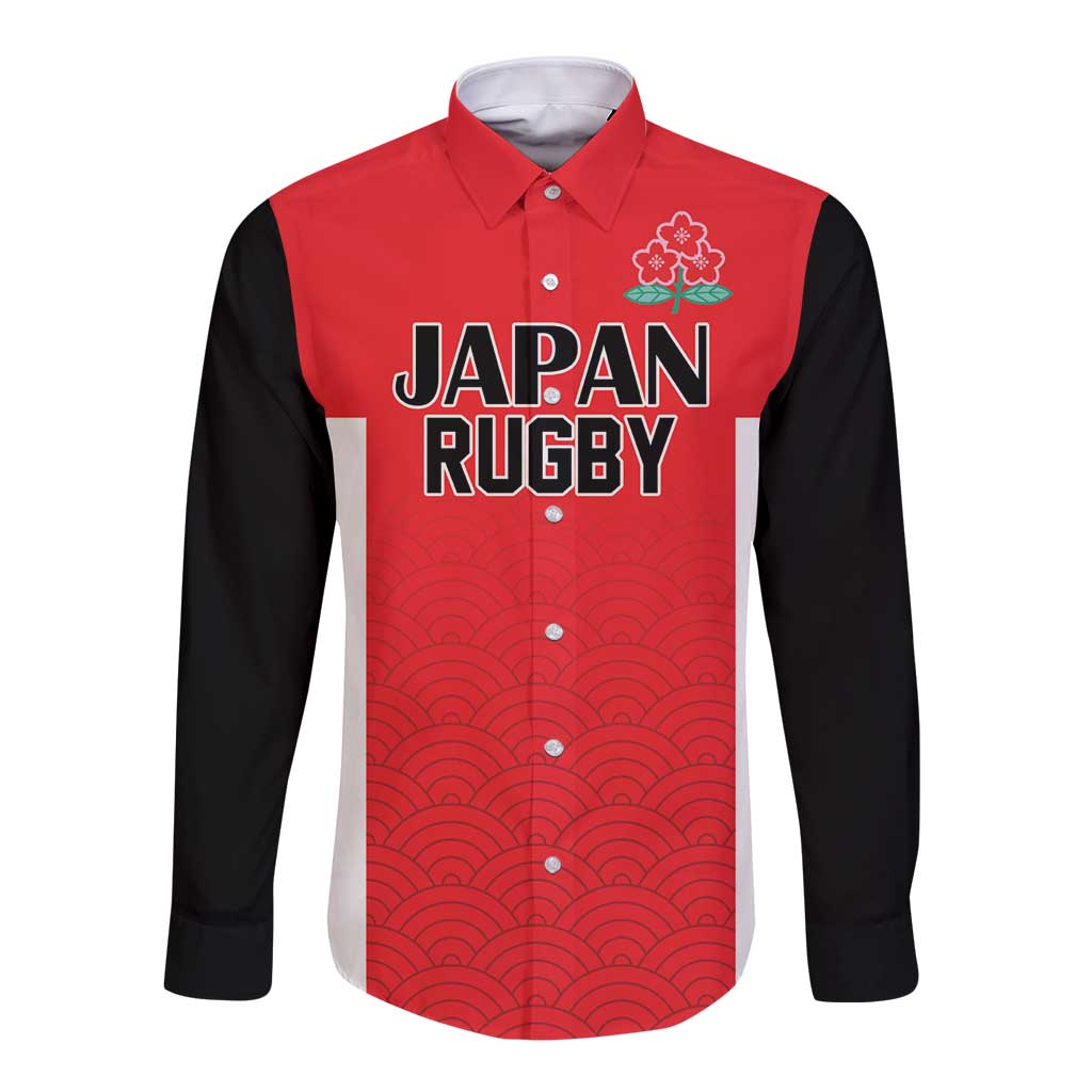 Custom Japan Rugby Long Sleeve Button Shirt Seamless Japanese Waves Pattern - Wonder Print Shop