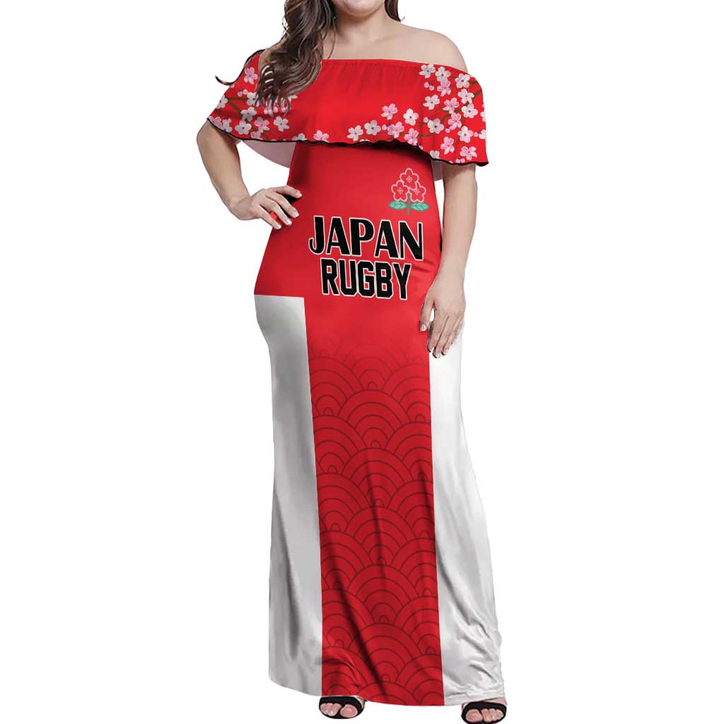 Custom Japan Rugby Off Shoulder Maxi Dress Seamless Japanese Waves Pattern - Wonder Print Shop